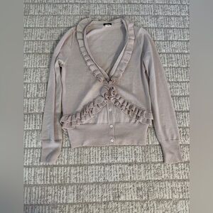 J. Crew 100% Merino Wool cardigan With Ruffle detail in nude/beige